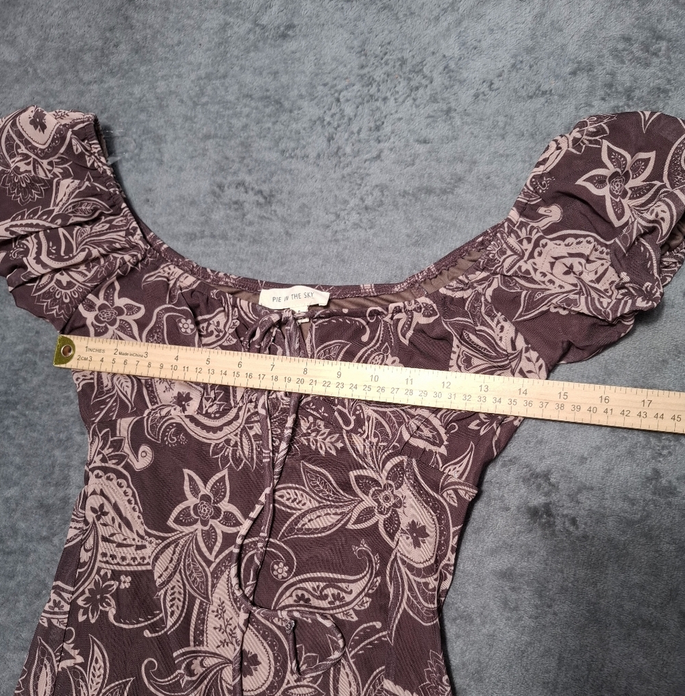 Pie In The Sky Brown Paisley Babydoll Midi Dress Cottagecore Boho Y2K Style Sz S - Picture 9 of 12